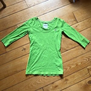 Hollister Lime Green Scoop Neck Three Quarter Sleeve shirt‎